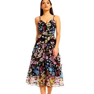 STUNNING! Floral Rustic Boho DRESS THE POPULATION Maren Carnation Cocktail (L)